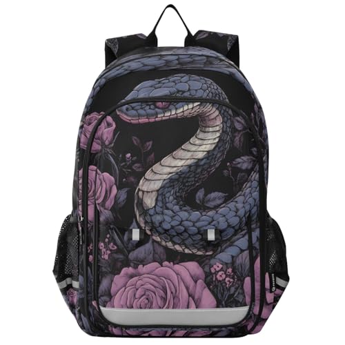 AIXIWAWA Kid's Travel Backpacks Floral and Snake Print for Boys Girls，Large Capacity Student School Bag with Reflective Stripe for Age 6 Above