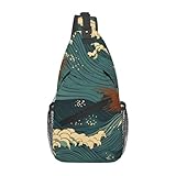 FHEBNDS Japan Wave Wallpapers - Bolsa bandolera para hombres y mujeres, bolsa cruzada para el pecho, mochila de viaje, senderismo, mochila al aire libre, Negro -, Talla única, Mochilas Sling