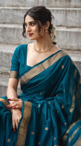 Image of C J Enterprise Women's Pure Kanjivaram Soft Silk Saree Banarasi Style Ladies Sadi With Blouse Piece for Wedding (Eagle-3-51)