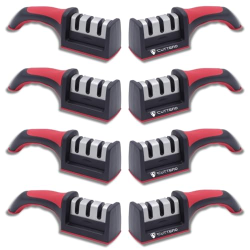 Kit 8 Afiadores de Facas Cuttero 3 em 1 - Amolador Profissional com Base Antiderrapante e Pegada Erg