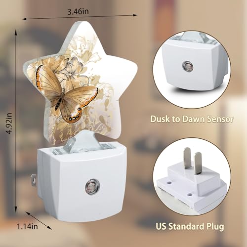 Image of Golden Butterfly Flower Plug-in Night Light with Dusk-to-Dawn Sensor for Bedroom,Bathroom and Living Room Sleep Friendly lamp for Women /Girls /Boys Gift,0.5W