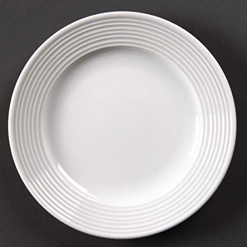 Olympia Linear Wide Rimmed Service Plates 150mm Porcelain White 12pc