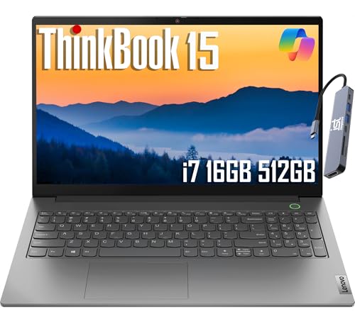 Lenovo ThinkBook 15 Gen 4 Business Laptop (15.6' FHD, 12th Gen Intel 10-Core i7-1255U, 16GB RAM, 512GB SSD), 1080p Webcam, Fingerprint, IST SD Card, Wi-Fi 6, Ethernet, Win 11 Pro, Grey - 2024