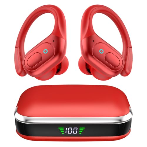 Wireless-Earbuds-Headphones-Bluetooth-54-Noise-Canceling-Ear-Buds-with-75hr-Playtime-IPX7-Waterproof-Earphones-Over-Ear-Earphones-for-SportsWorkouts-LED-Power-Display-Red Wireless Earbuds Headphones Bluetooth 5.4, Noise Canceling Ear Buds with 75hr Playtime, IPX7 Waterproof Earphones Over-Ear Earphones for Sports/Workouts, LED Power Display - Red - Image 1