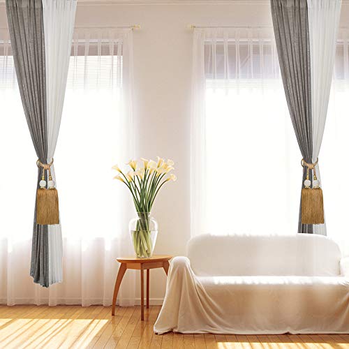 KISENG Decorative Curtain Tiebackss Ball Tassels Holdbacks for Home Office Windows Drapery Fasteners Braided Buckle Fringe Ropes, Set of 2 (Golden)