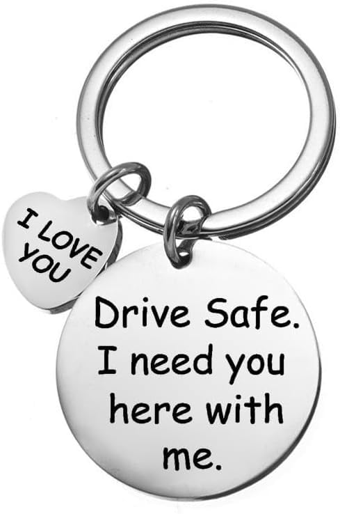 LUOSHUAIDrive Safe I Need You Here with Me Keychain Key Ring for Dad, Boyfriend, Girlfriend, Husband
