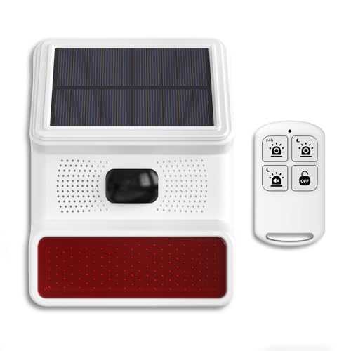 PGST Sirene Alarme Exterieure Solaire, Détecteur de Mouvement Outdoor IP65 Étanche, 120dB Son...
