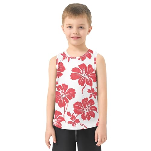 susiyo Red and White Hibiscus Floral Boys Sleeveless Tank Top Girls Athletic T Shirt2