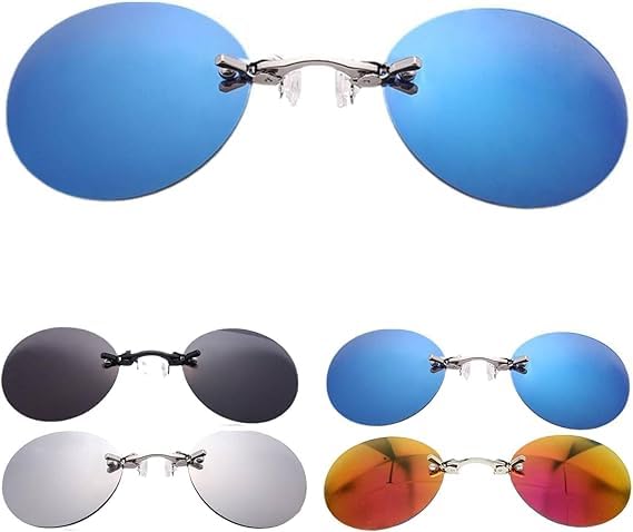 Retro Round Clip on Nose Glasses,Movie Rimless Sunglasses,Rimless Men Sun Glasses,Gift for Boyfirend