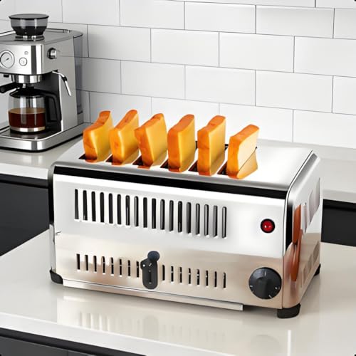 GSHSHOU Tostadora Comercial de 6 Ranuras Anchas, 3200 W, Cinco Configuraciones de Velocidad, Adecuada para Hamburguesas, Bagels y Pan Normal; Adecuada Tanto para Uso Comercial como Doméstico.