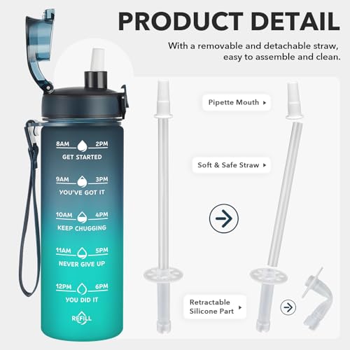 Image of Enerbone 24 oz Water Bottle, Leakproof BPA & Toxic Free, Motivational Water Bottle with Times to Drink and Straw, Fitness Sports Water Bottle with Strap for Office, Gym, Outdoor Sports