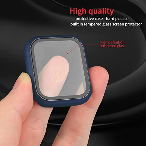 Image of HANKN (2 Pack Hard PC Case with Button for Apple Watch Series 9 8 7 41mm Tempered Glass Screen Protector Case, Full Coverage Ultra-thin Iwatch Bumper Cover (Night Blue, 41mm)