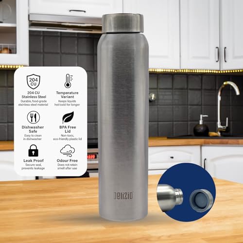 Image of KEMP DELIZIO Edition Stainless Steel Fridge Water Bottle 1000 ML | 1 L | Single Walled | Office | Gym | Travelling | Leak Proof LID | ECO Friendly | BPA Free | for Adult, Kids