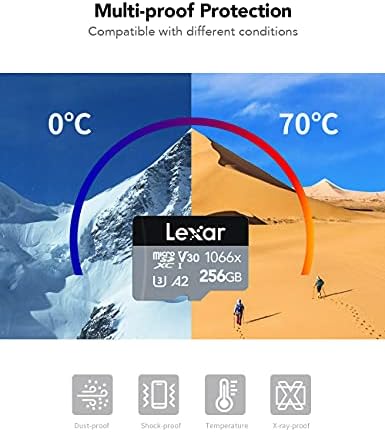 Lexar Professional 1066x 256GB MicroSDXC UHS-I Card with SD Adapter SILVER Series, Up to 160MB/s Read, for Action Cameras, Drones, High-End Smartphones and Tablets (LMS1066256G-BNANU)