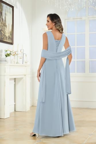 Chiffon Mother of The Bride Dresses with Shawl Lace Applique Long Pleated Wedding Guests Formal Evening Party Gown2