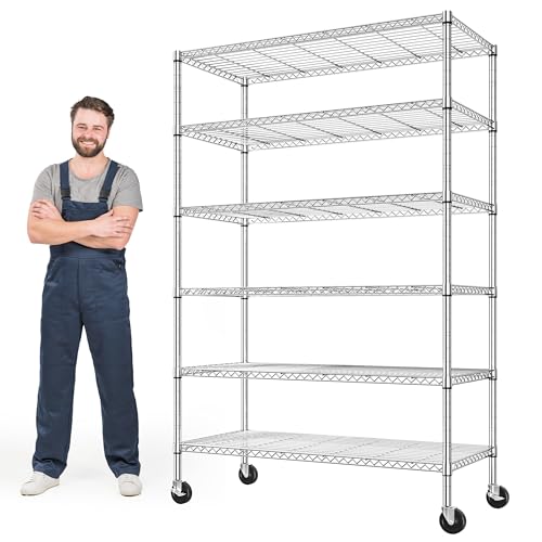 Romorgniz 6-Tier Rolling Storage Shelves with Locking Wheels 82H x 45W x 18D Chrome