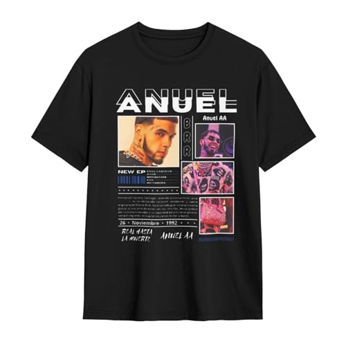 Anuel Music Aa T-Shirt Mens Short Sleeve Crew Neck Top Funny Tee Shirts Clothes Black
