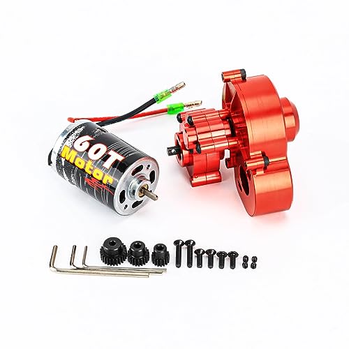Boîte de vitesse SCX10 métal RCAWD et moteur 60T pour upgrade crawler Axial 1/10 rouge
