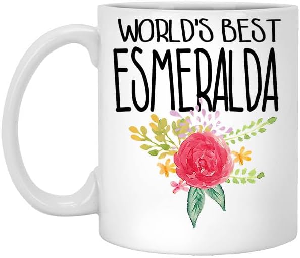 World's Esmeralda 11oz White Mug Personalized Coffee Mug for Women, Floral Name Coffee Mug, Custom Name Coffee Cup, Mug with Name, Flower Mug 11 Oz