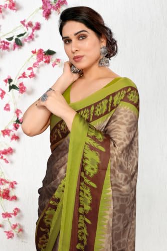 Image of MIRCHI FASHION Saree for Woman Chiffon Leaf Printed | Lightweight Daily Wear Comfortable Women's Sari with Blouse Piece (Available in 30 Styles)