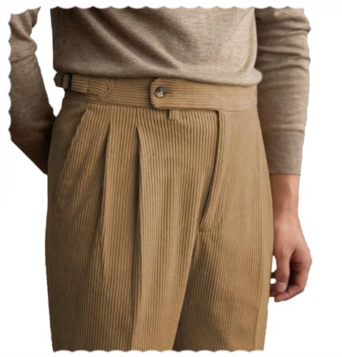 Men's Corduroy Pant Straight Fit Flat-Front Casual Business Pants for Party Diner
