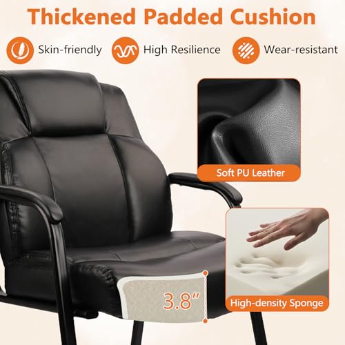 Image of CLATINA Heavy Duty Guest Chair with Padded Armrests, Executive Leather Soft Reception Chair 400lbs Capacity for Office Conference Waiting Meeting Room, Black (8 Pack)
