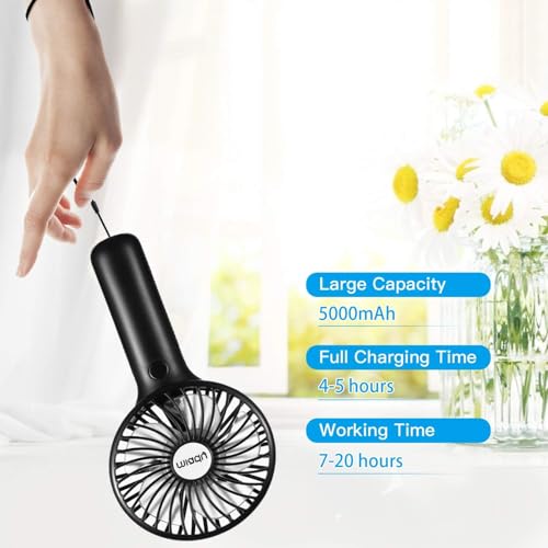 Miady 2-Pack Upgraded 5000mAh Portable Handheld Fan 3 Speed Mini USB Strong Wind 7-20 Hours Runtime Personal Electric for Travel Office Outdoor