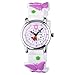 Montre d'enfant Fille Montre Enfant Fille Montre Sports Fille Silicone Montre pour Fille Montre Fille Cadran Pedagogique Motifs 3D Violet Papillon KW095