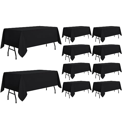 Image of sancua 10 Pack Black Tablecloth 60 x 84 Inch, Rectangle Table Cloth for 4ft Tables - Stain and Wrinkle Resistant Washable Polyester Table Cover for Dining Wedding Banquet Party Buffet Restaurant