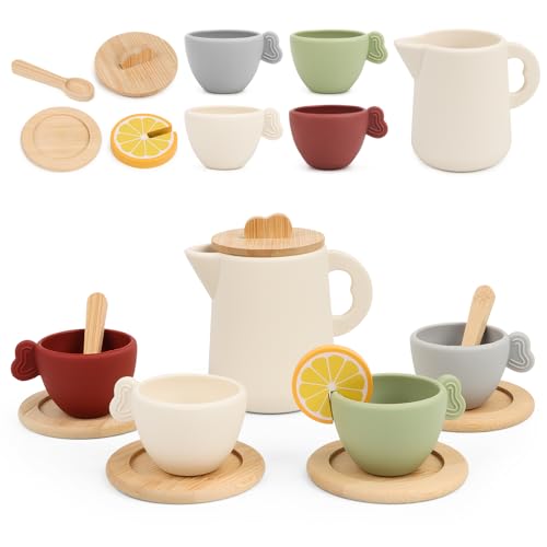 Encuryna Halloween 13 Stück Teeservice Kinder, Teeservice Silikon Holz...