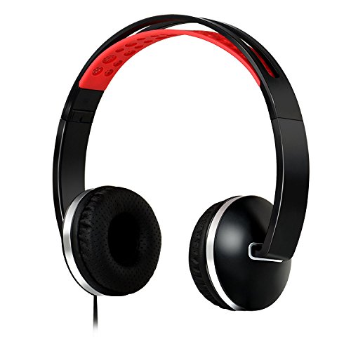 Gorsun Lightweight Sport Workout Headphones with Volume Control and Microphone-Black/Red