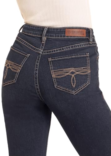 Rock & Roll Denim Women's High Rise Bootstitch Modest Bootcut Jeans - Dark Wash4