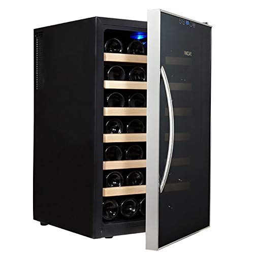 GIQKDZNUO Refrigerador de Vino con compresor para 28 Botellas, Gran Bodega Independiente, Temperatura Constante, humidificación, Bloqueo de luz, silencioso, absorción de Impactos, Control di