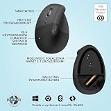 Logitech Lift Left Vertical, Ergonomiczna, leworęczna, bezprzewodowa mysz Bluetooth z odbiornikiem Logi Bolt USB, ciche przyciski, 4 przyciski, zgodna z Windows/macOS/iPadOS na laptopy/PC - Szary