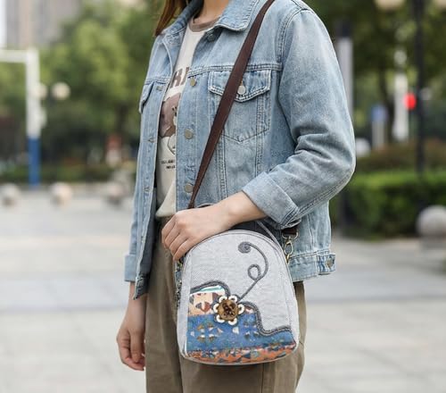 Image of S&A Bohemian Flower Women's 4 way Convertible Bag - Handcrafted Embroidery Flower Multi-Way Mini Backpack, Shoulder Sling & Handbag with Large Capacity Multiple Holdings - Ideal for Travel & Gifting