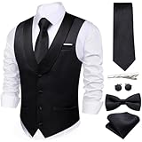 Barry.Wang Mens Black Formal Suit Vest Shawl Collar Slim Fit Casual Business Waistcoat Tie Bowtie Set for Wedding Prom