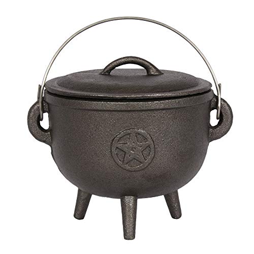 Pacific Giftware 6 Inches Cast Iron Cauldron with Pentagram with Handle