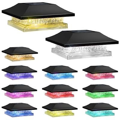 Viewsun 12 Pack Solar Post Cap Lights, Outdoor Fence Solar Powered Cap with 4 Lighting Modes Waterproof Light Decorative for Deck Patio or Garden Decor, Fits 4x4 Wood Vinyl Posts