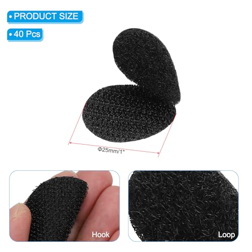 Image of PATIKIL 1 Inch Round Adhesive Hook and Loop Dots, 40 Pairs Circle Double Sided Sticky-Back for Home Office Crafting Car Phone Mount, Black