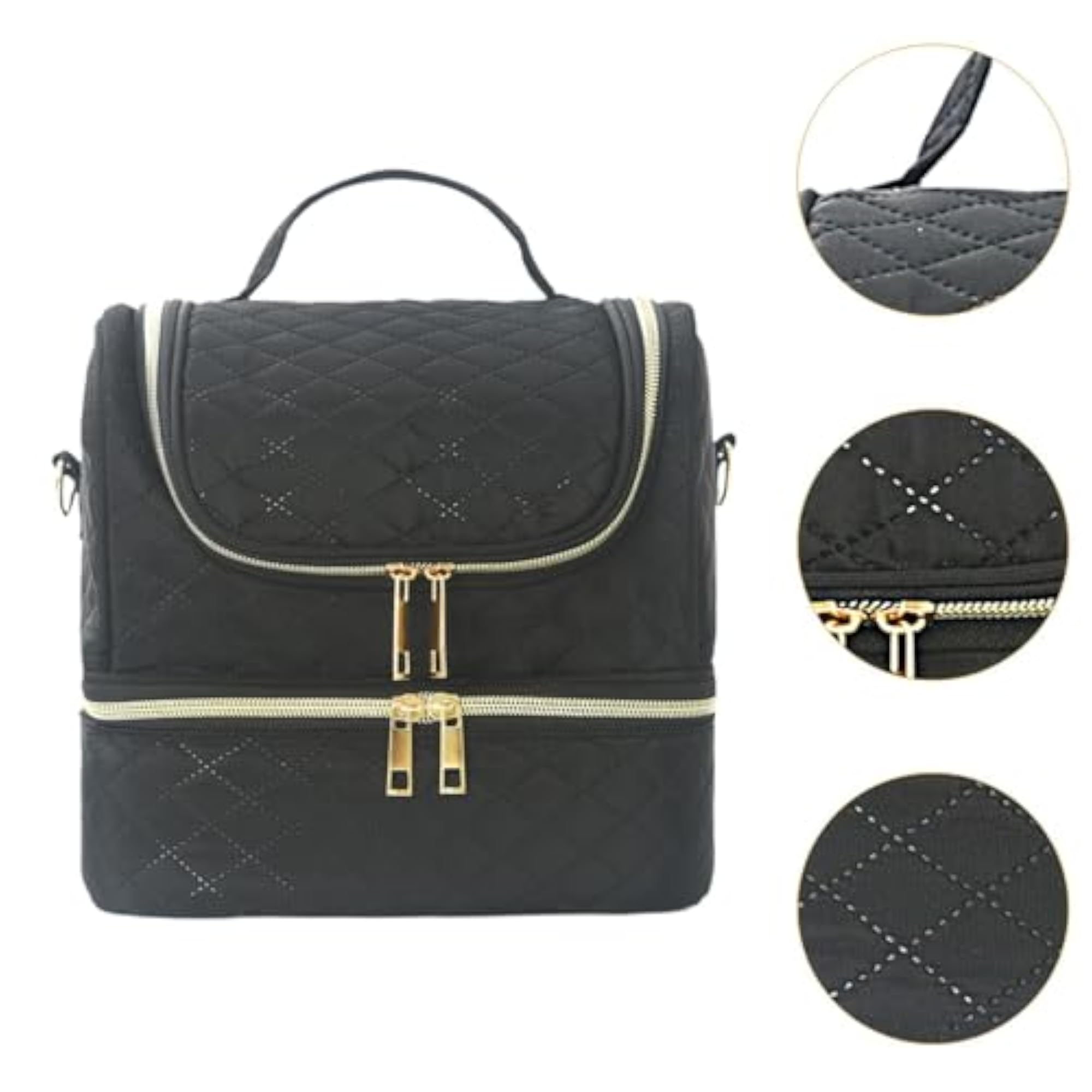 2 Tier Nail Polish Storage Bag for Travel, Black