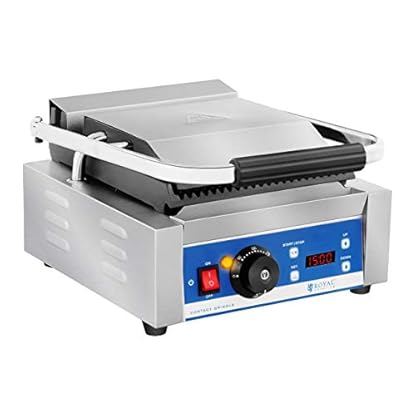 Royal Catering Kontaktgrill Elektrogrill Pannini Grill (1800 W, 55–300 °C, geriffelt, Timer 15 min, Abtropfschale, 36,2 x 31,3 x 20,1 cm, Gusseisen emailiert) – Bild 4