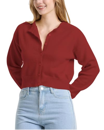 Image of Balimtoy Women's Cropped Cardigan Sweaters Long Sleeve Button Down Sweaters Knit Cardigan Cute Y2k Open Front Crop Top