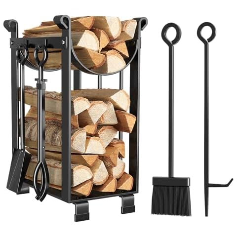Amagabeli Wrought Iron Log Rack Set Cover