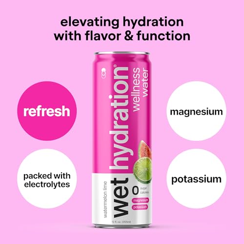 Image of Wet Hydration | Functional Wellness Water, Non-Carbonated - Trial Pack (12 Ounce Cans, Pack of 4) - Flavored Water, Hydration Drink, No Sugar, No Artificial Ingredients, Zero Calories (Packaging May Vary)