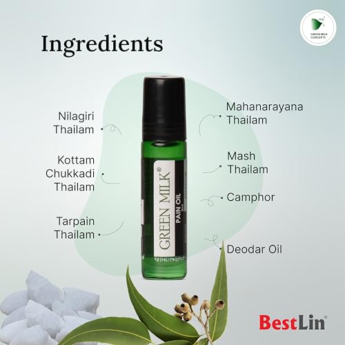 Image of Green Milk Pain Oil | Ayurvedic Pain Relief Oil | Natural Herbal Massage for Arthritis, Back Pain, Knee Pain, Muscle Pain & Joint Stiffness - 8ml Pack of 6