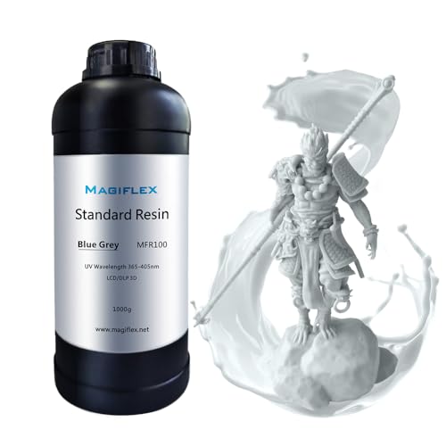 MAGIFLEX Upgraded Standard 3D Printer Resin, Non-Brittle, Better Texture & Smoother Surface, 405nm Fast UV-Curing Resin, High Precision for 8K Capable LCD/DLP/SLA 3D Printing (1000g) (Blue Grey)