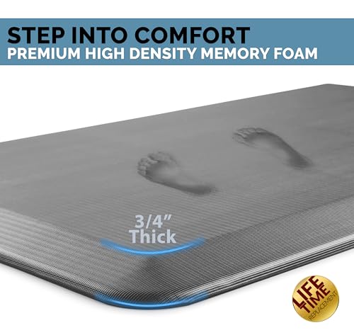 ComfiLife Anti Fatigue Floor Mat – 3/4 Inch Thick Kitchen Mats for Floor, Standing Desk Mat, Kitchen Rug – Comfort at Home, Office – Durable – Stain Resistant – Non-Slip Bottom (24" x 70", Gray)
