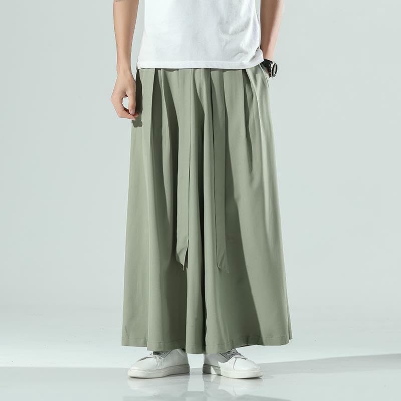 Men's Summer Thin Ice Silk Wide Leg Loose Chinese Style Casual Culottes2