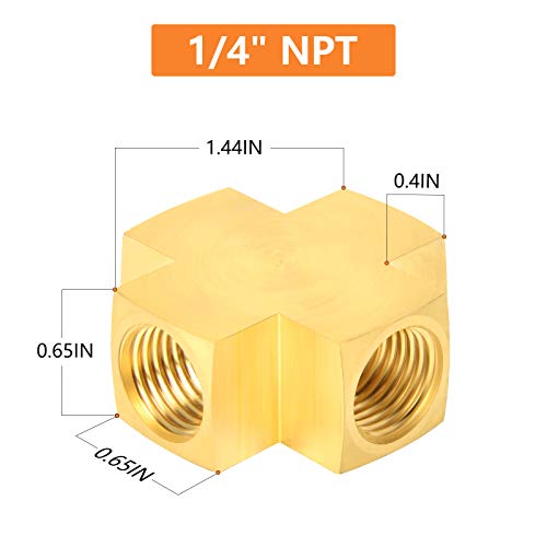 Image of GASHER 1PCS Brass Pipe Fitting, Barstock 4 Way Cros, 1 /4 inch x 1 /4 inch x 1 /4 inch x 1 /4 inch NPT Female Pipe