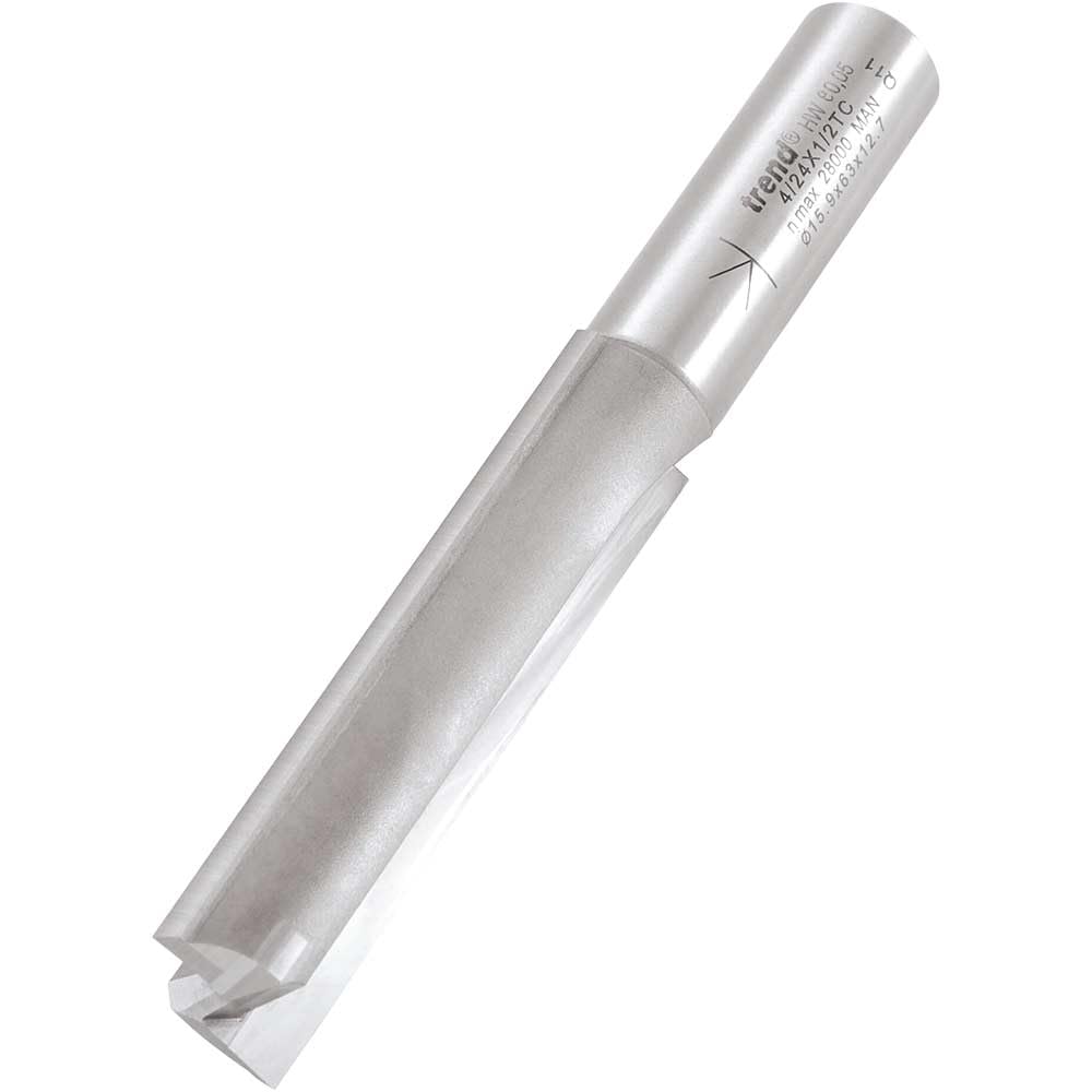 Trend Colourful Professional Two Flute Router Cutter Bit, 1/2 Inch Shank, 15.9Mm Cut Diameter & 63Mm Cut Length, Tungsten Carbide Tipped, 4/24X1/2Tc